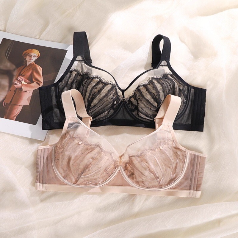 Sexy Lace Intimates for Women with Big Breasts, Thin, Breast-Retracting, Anti-Sagging, Adjustable Soft Steel Ring Bra for Summer