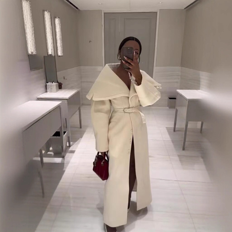 European and American Style Amazon Aliexpress Popular Fashion Trend Versatile Elegant Belted Lapel Wool Coat European and American Style Amazon Aliexpress Popular Fashion Trend Versatile Elegant Belted Lapel Wool Coat