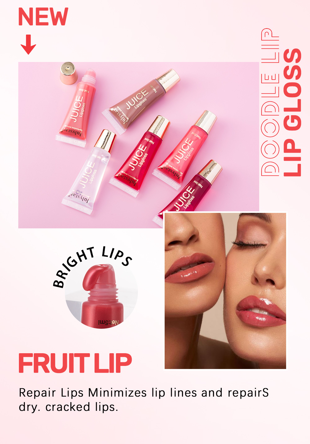 Julystar's best-selling Hydrating Lip Gloss with fruity flavor, long-lasting moisturizing and hydrating soft tube lip gloss set Item Picture
