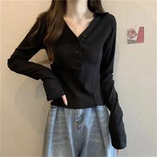 大码胖mm韩版V领正肩辣妹长袖T恤女装2025冬秋季新款修身洋气上衣