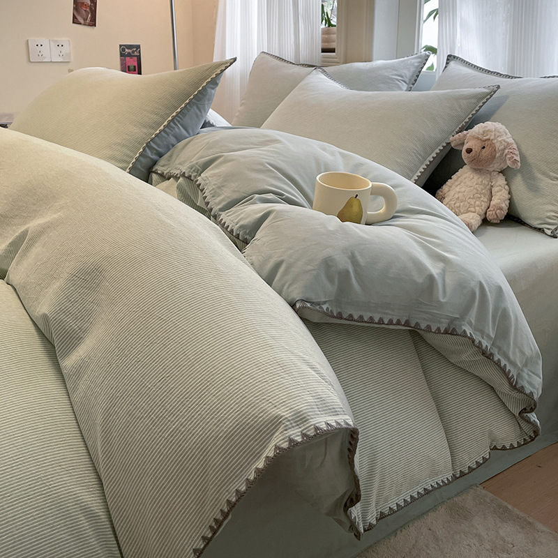 Classe A 100% algodón conchas lavados con agua de algodón de cuatro piezas de cuatro estaciones de cama de cama cubierta de colcha de cama simple de tres piezas