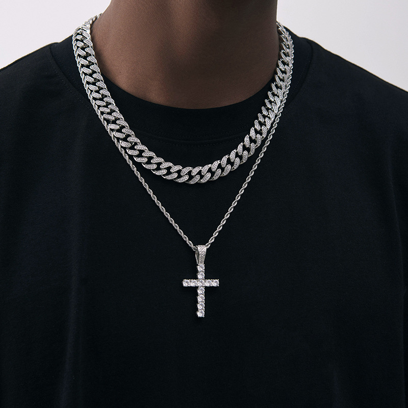 Streetwear Cross Titanium Steel Inlay Zircon Men's Pendant Necklace display picture 4