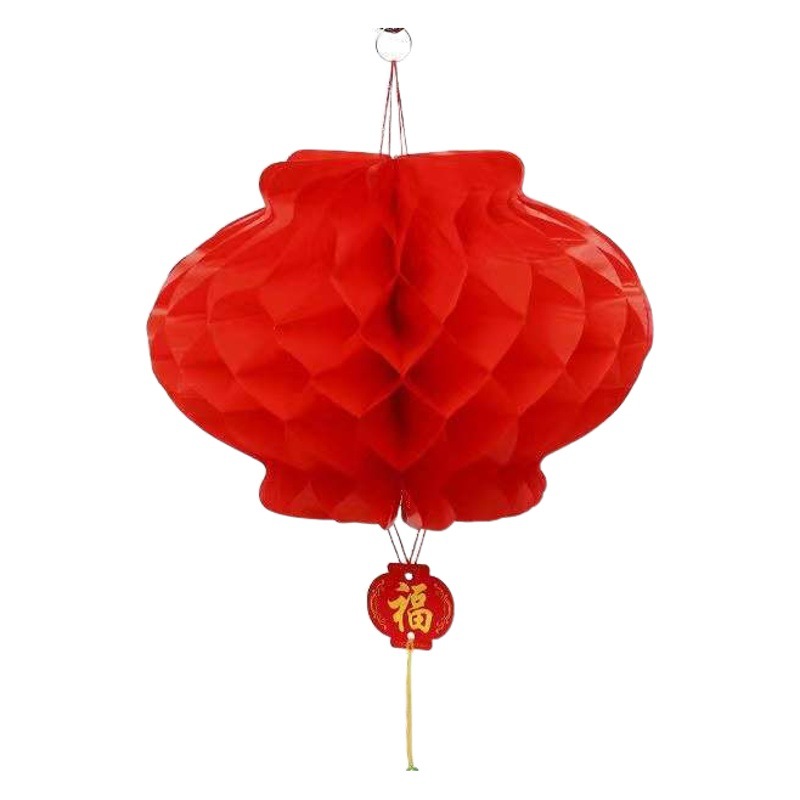 Wholesale Plastic Paper Wedding Lanterns Hanging Decorations with Strings Safe Honeycomb Flower Lanterns Foldable Red Advertising Paper Lanterns