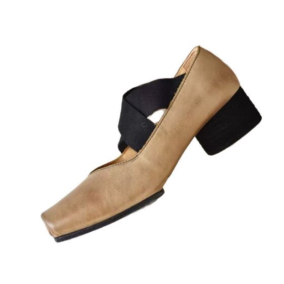 Your Uma Handmade Ballet Shoes Outer Wear Cross-elastic Square Head Washed Leather Middle Heeled Mary Jane Shoes