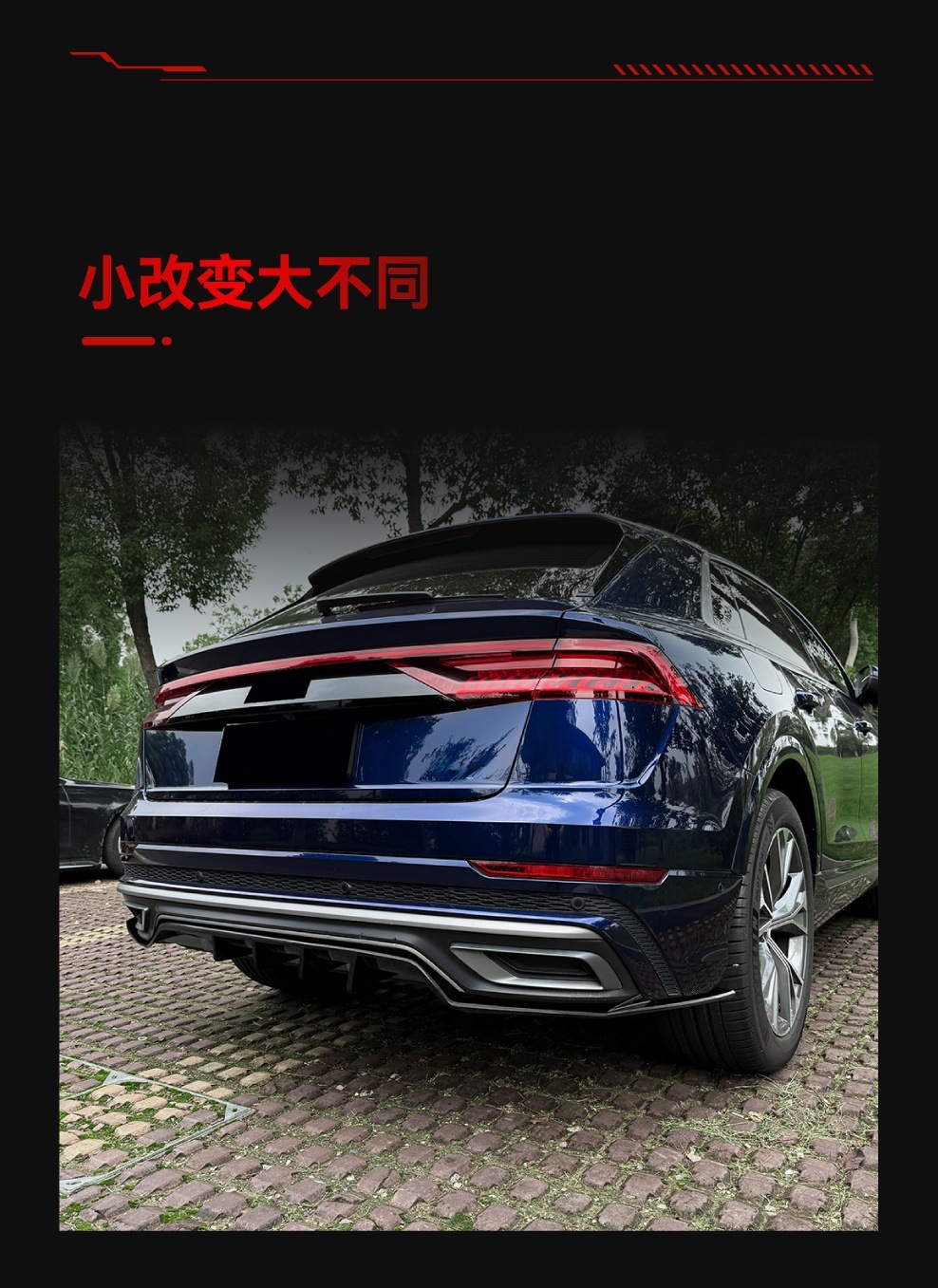 Suitable for 2019-2023 Audi Q8 4M Sline, specialized integrated rear lip diffuser spoiler modification