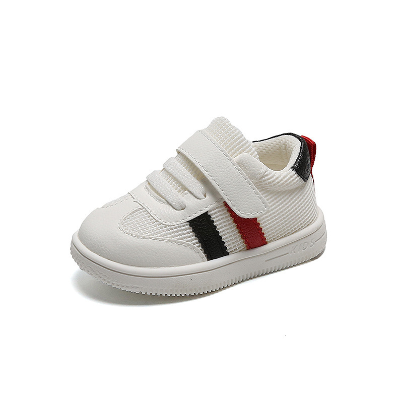 Xiaoxiao 2024 otoño nuevos zapatos blancos Velcro malla transpirable zapatos de bebé antideslizantes de fondo suave zapatos de niño