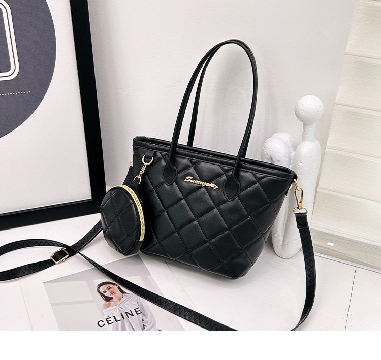 All Seasons Season Women's Medium Pu Leather Argyle Streetwear Sewing Thread Bucket Zipper Tote Bag