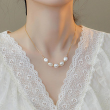 s925纯银微笑珍珠项链女轻奢气质感锁骨链新款天然淡水巴洛克颈链