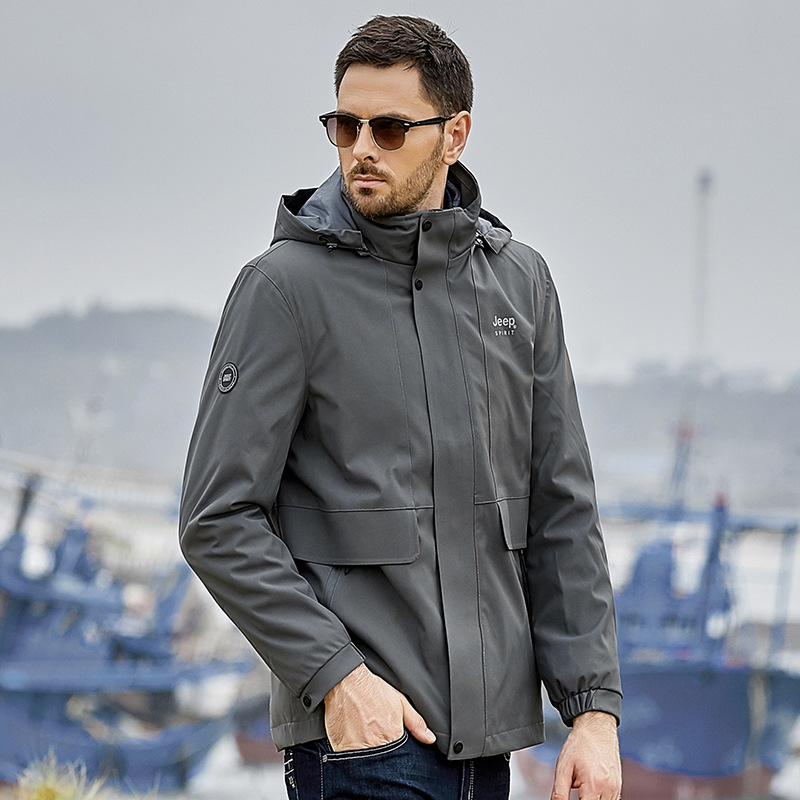 JEEP SPIRIT a generation of autumn new stand collar removable cap two-in-one two-piece suit jacket