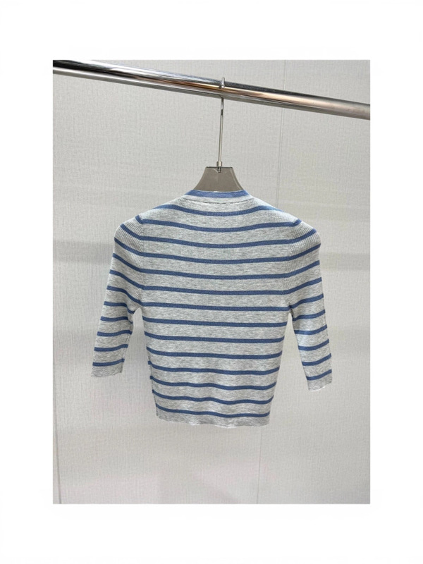 南油高端精品女装半中袖针织条纹短袖上衣字母刺绣修身百搭优雅风|undefined