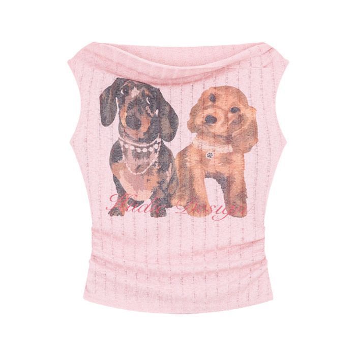 Pure Lust ワンショルダー パピープリント 半袖 Tシャツ レディース 夏 スリムフィット シックで美しいショートトップス イン|undefined