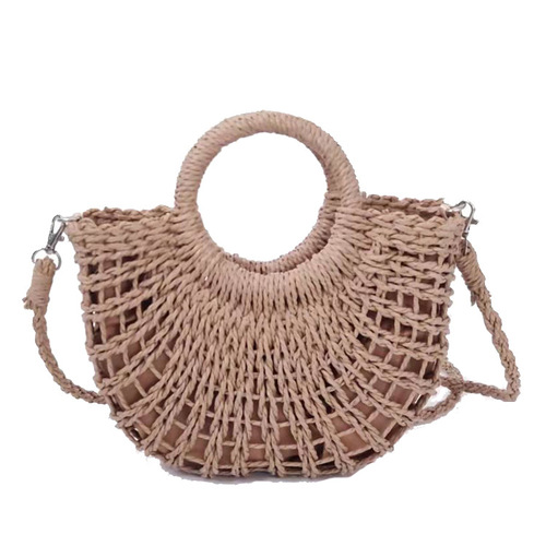 New Women's Handbag Shoulder Bag Woven Half Round Openwork Beach Bag Fashion Combinations Grass Weaving Bag