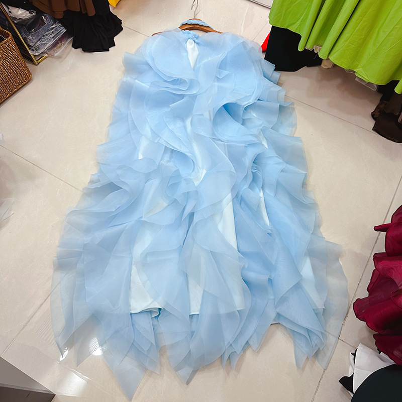 Thirteen Lines Australian Niche Woven Halter Neck Solid Color Trim Tube Top Fluffy Dress Whitening Long Dress A1 # 1207