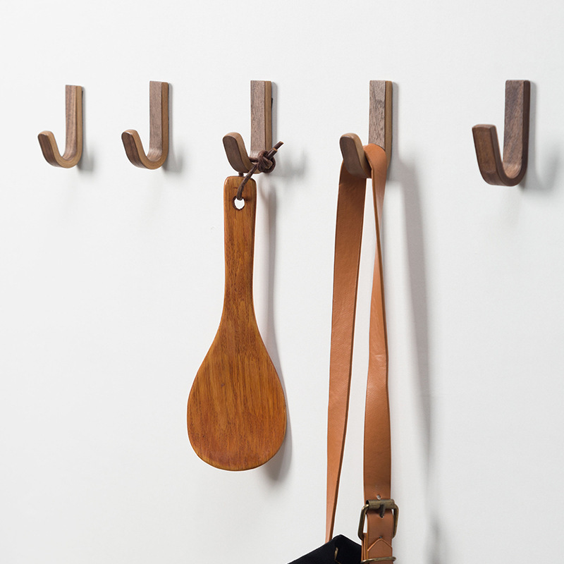 New Home Simple Black Walnut Punch-Free Coat Hook Hook Adhesive Style Personalized Hook Bathroom Style