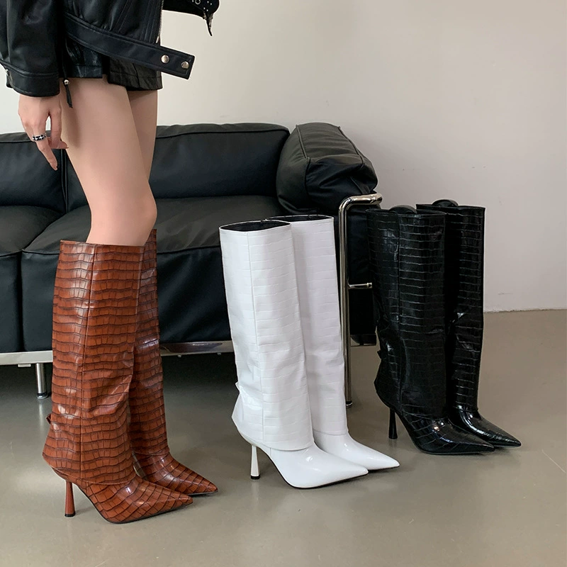 Модные высокие сапоги-стилето с заостренным носком, осень/зима 2025, утягивающие, выше колена, для верховой езды, ботфорты.