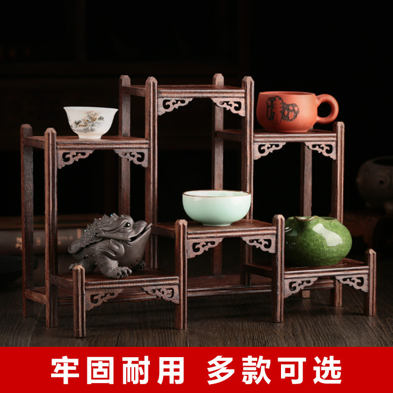 实木茶具架鸡翅木小博古架摆件 红木多宝格阁紫砂壶架子奇石底座|undefined