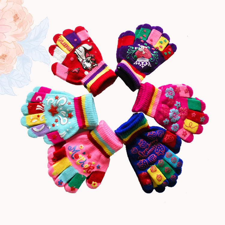 秋冬季韩版五色点胶卡通可爱保暖秋儿童手套分指手套工厂直销地摊