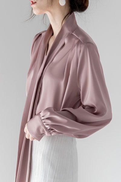 Satin Flutter Collar Long Sleeve Shirt for Women, New Spring Style, Simple and Elegant Commuter Blouse, Versatile Top for Women
