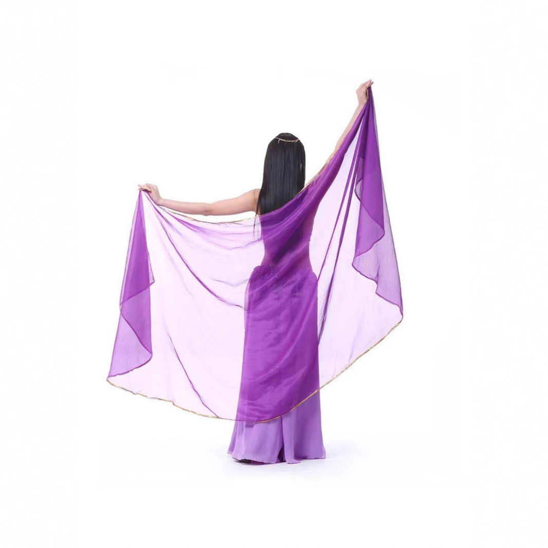 New Chiffon Gauze Scarf Belly Dance Hand Gauze Scarf Gold Edge Belly Dance Throwing Gauze Belly Dance Practice Dance Large Gauze Scarf