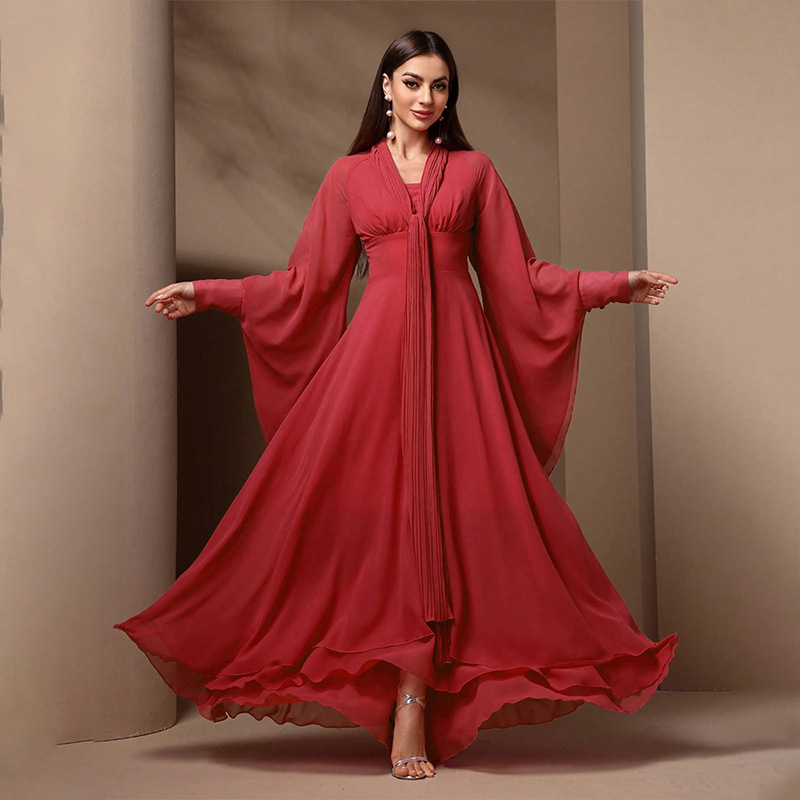 KY805-7速卖通亚马逊欧美雪纺连衣裙 时尚波西米亚收腰伴娘礼服