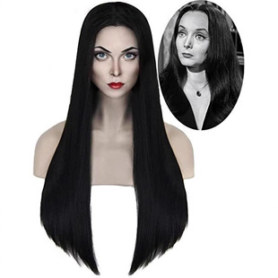 Adams mother Addams black mid-length straight hair Halloween cos wig anime wig