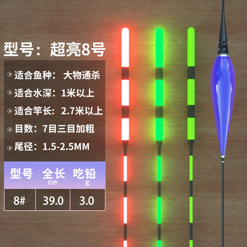 grosero y llamativo gancho de mordida decolor flujo de luz nocturna día y noche flujo eléctrico ultra brillante de alta sensibilidad a la inducción de gravedad flujo de carpa carpa