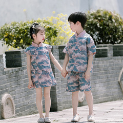 Children's Tang suit summer new product boys and girls Chinese style improved Hanfu suit boys retro ethnic style performance clothes