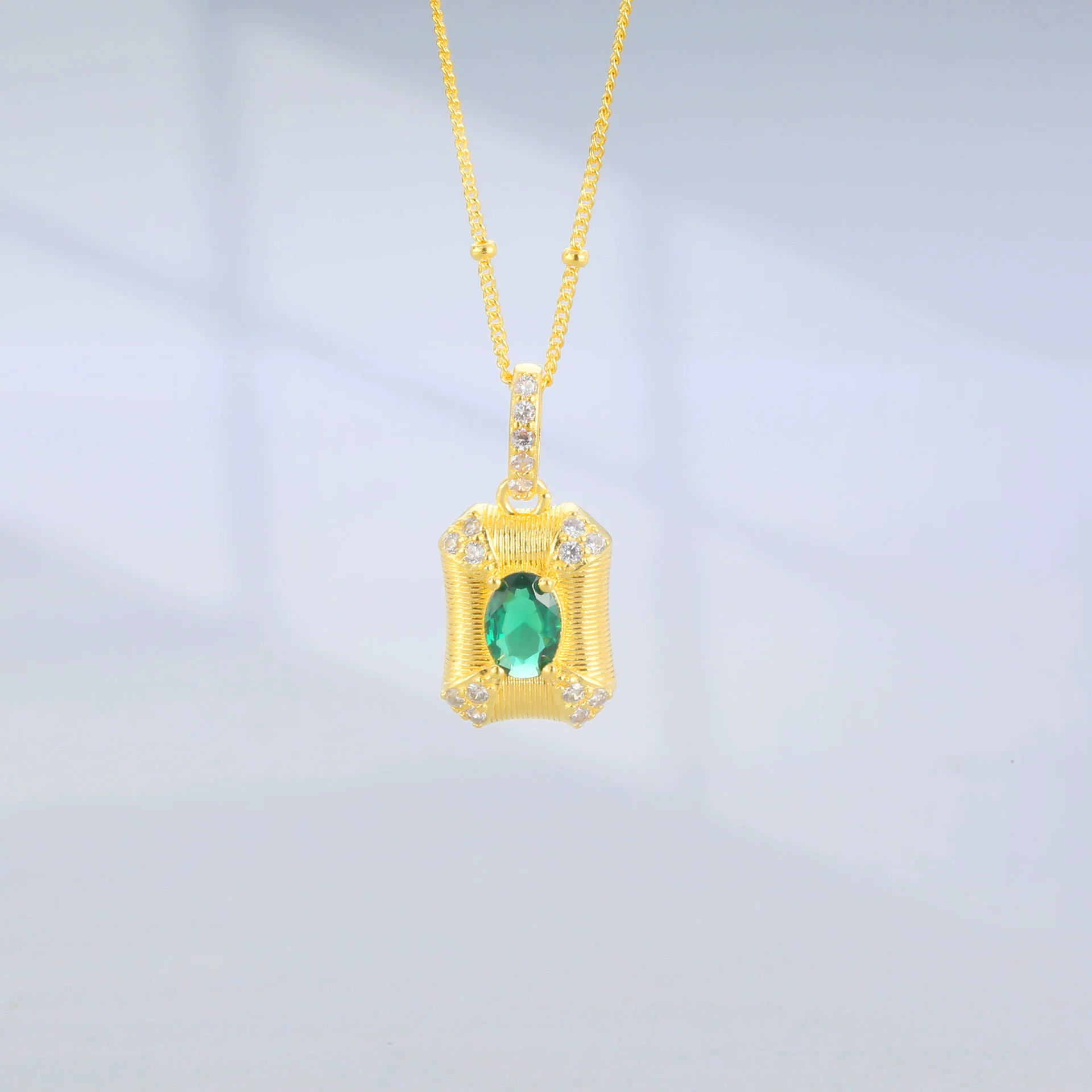 Изумрудно-зеленый комплект Zhou Baina с цепочкой и зелеными кристаллами, новый подарок на День матери для мамы — XQTL0048.