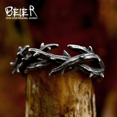 Beierステンレス鋳造ファッションシンプルな枝指輪ヒップホップトレンド荊棘チタン鋼指輪アクセサリー卸売り