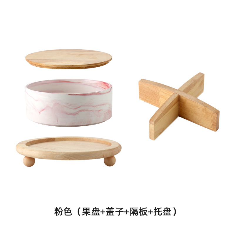 Caja de caramelo de roble de madera hogar sala de estar mesa de café plato de fruta seca de cerámica con tapa Internet Celebrity Snack plato de fruta