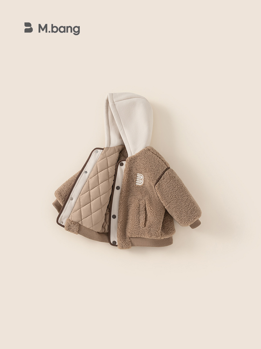 Yubao ropa infantil para niños más terciopelo grueso y cálido falso dos piezas de suéter de algodón de invierno chaqueta de algodón encapuchado para niños