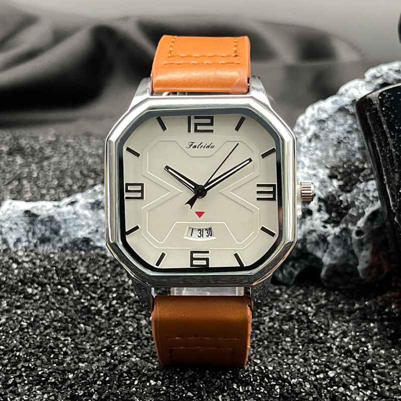 Cross-border foreign trade new retro square men's watch trend high sense niche double movement calendar quartz watch men
