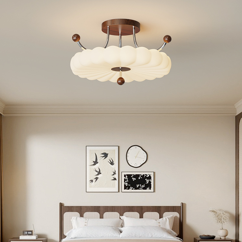 Lámpara de corona de estilo de tronco de espectro completo estilo crema retro Lámpara de techo de dormitorio de protección ocular de restaurante medieval francés