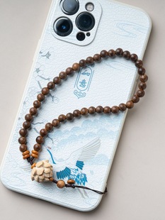Sandalwood Bracelet Mobile Phone Chain for Women and Men Lotus Wrist Rope Bracelet Pendant Gold Silk Sandalwood Lanyard Autumn and Winter Toy Plate