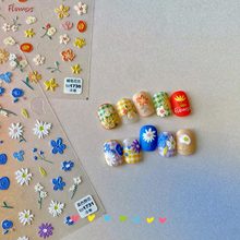 tomoni浮雕1730 热款背胶可爱美甲贴日系贴纸5d指甲贴纸蜡笔花朵