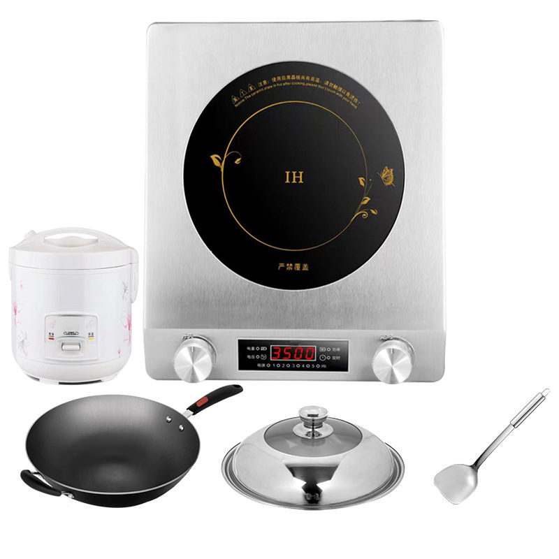 Placa de inducción para uso doméstico, nuevo modelo, juego completo con olla, superficie plana, alta potencia, cocina de inducción cóncava, uso comercial, estándar estadounidense 110V