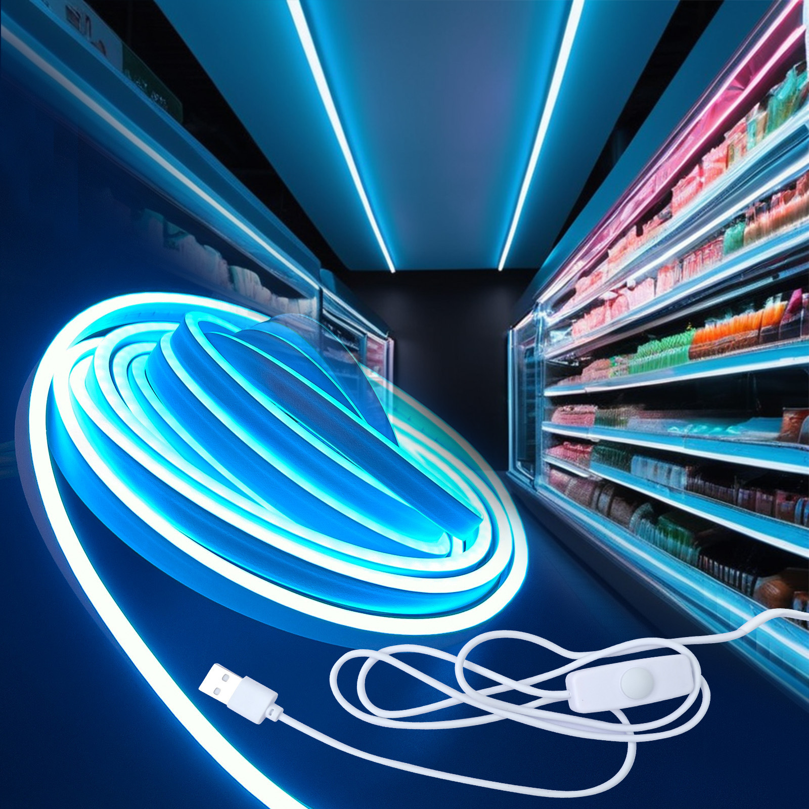 Luz de neón USB 5V con interruptor botón de atenuación LED de baja tensión flexible impermeable luz blanca cálida banda de luz blanca