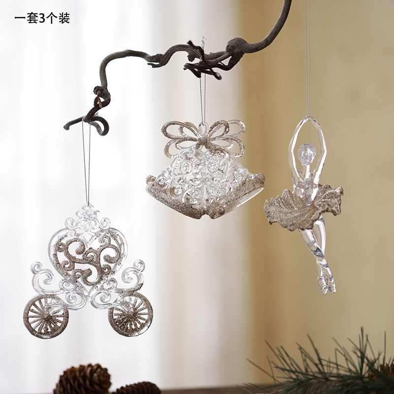 Buscando madera, árbol de Navidad transfronterizo, colgante de acrílico, campana, carruaje de calabaza, carrusel, colgante decorativo de bailarina