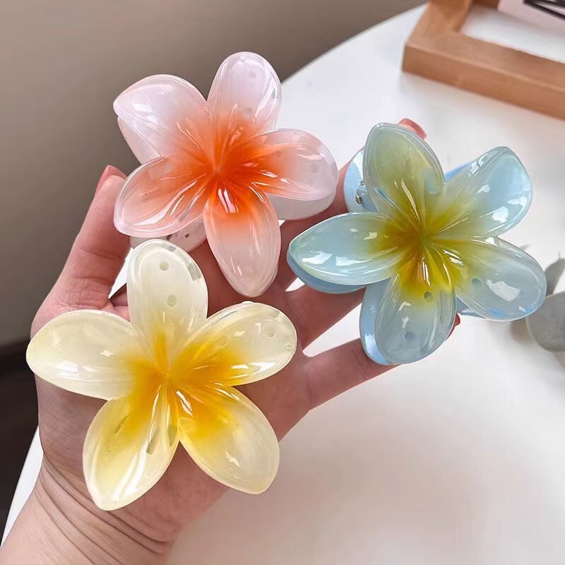 跨境ins鸡蛋花发夹花朵造型甜美仙女气质发抓后脑勺盘发发饰抓夹|undefined