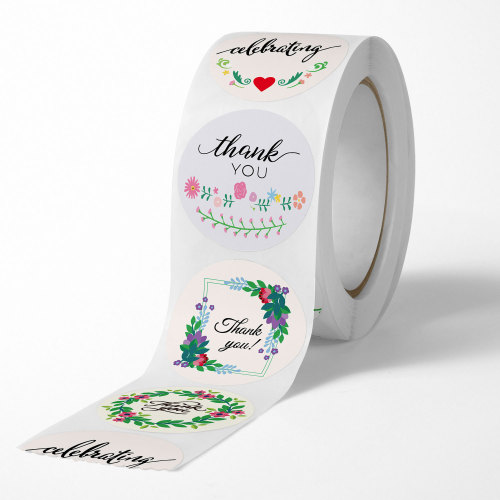 Amazon Wholesale Roll Round Floral Thank You Stickers Birthday Party Wedding Decoration Sticker Thank You Tags