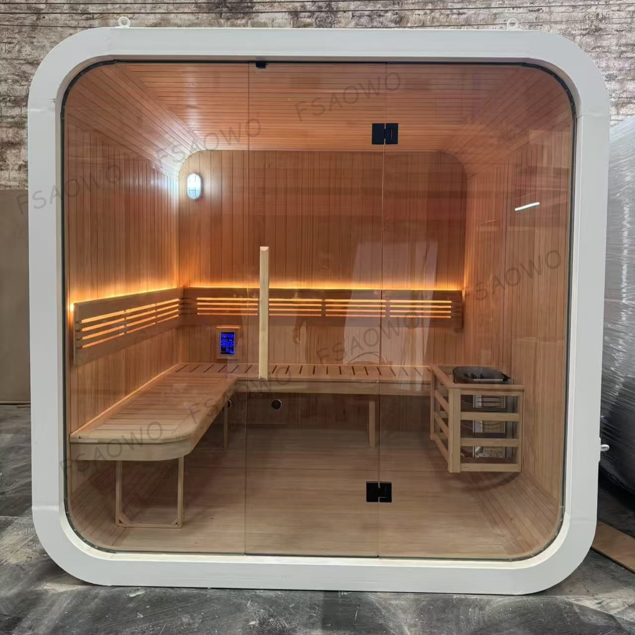 Sauna de vapor seco salón club salón de belleza salón de salud canadiense techo de techo de madera de plástico falda sauna piedra de agua de vapor húmedo