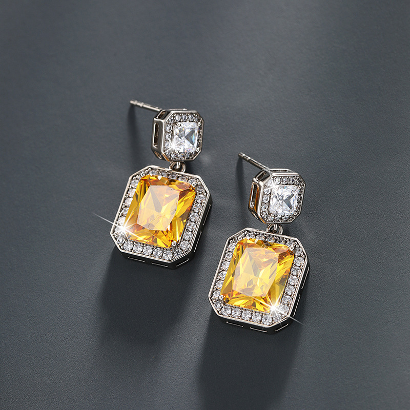 Joyería de Xupe imitación de color tesoro serie geométrico cuadrado elegante alto sentido aretes hembra francés Retro Luz pendientes de lujo hembra