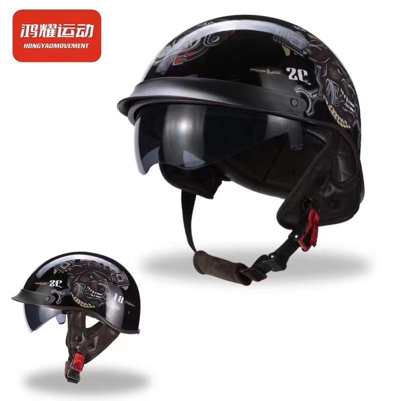 Factory wholesale retro helmet motorcycle half helmet men and women electric car locomotive summer safety helmet scoop helmet personality