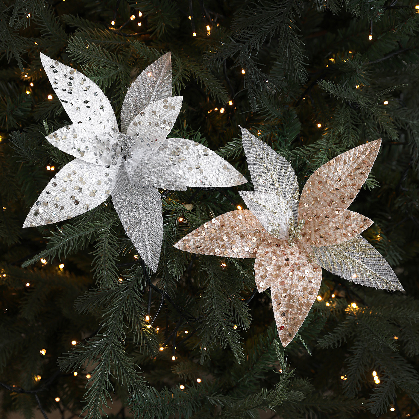 Nuevo producto 26CM tela de alta calidad flores de Navidad polvo de oro flor de polvo de polvo flor de Navidad decoración de caña de corolla