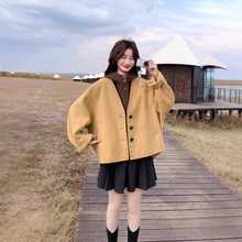 高级感连帽黄色双面羊毛大衣毛呢外套女2025秋冬新款休闲短款轻奢