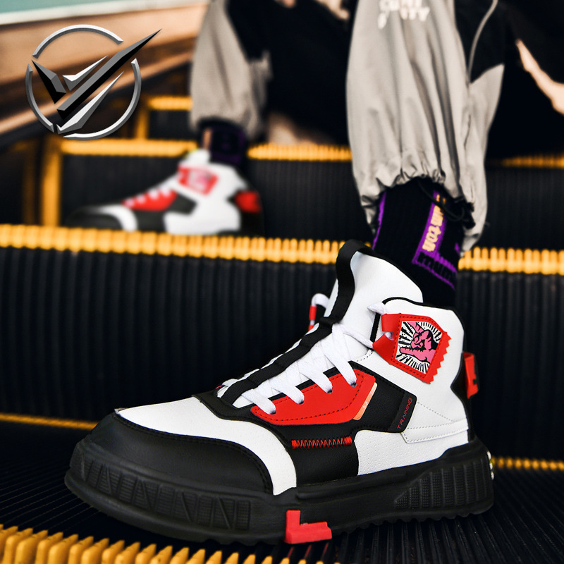 Smile and greet fashion board shoes men's shoes 2024 four seasons high-top style leather casual sneaker fashion shoes for students