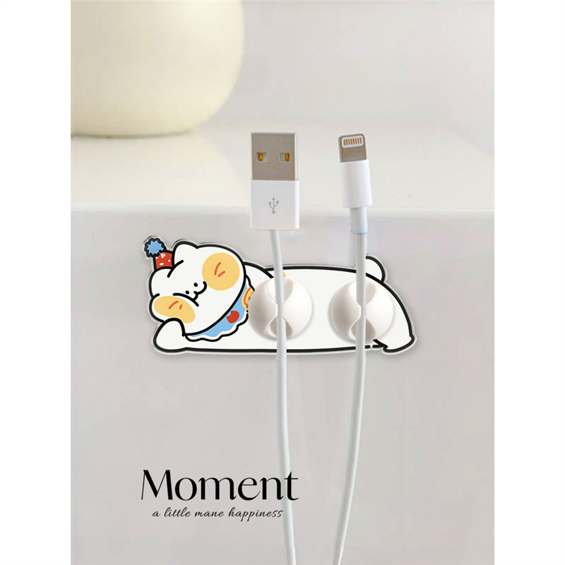 橘黄小猫手机充电线理线器床头桌边数据线固定器壁挂免打孔理线夹
