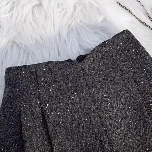 Designer-styled rhinestone wool shorts for women, winter petite shiny wide-leg bootcut pants, loose high-waisted A-line
