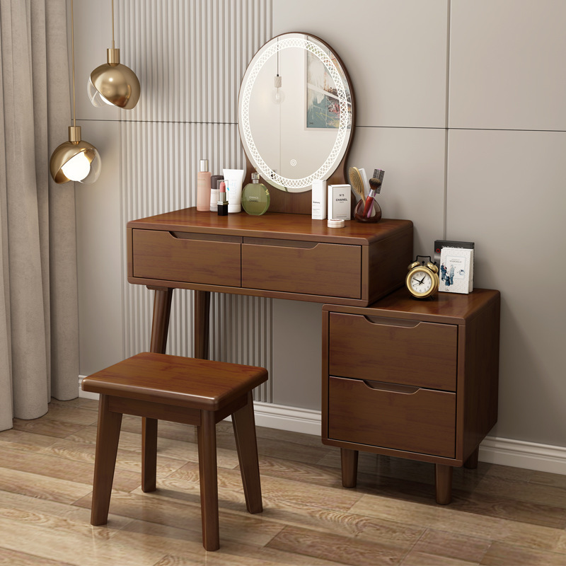 Nordic solid wood dressing table solid wood dressing table storage cabinet integrated small apartment with cupboard bedroom with lamp table