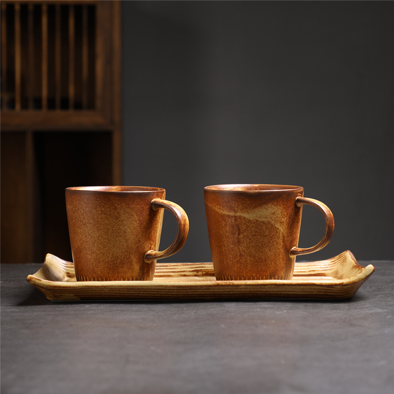 Estilo japonés vintage de cerámica taza de café y platillo traje creativo regalo taza de té de la tarde taza de café de gres